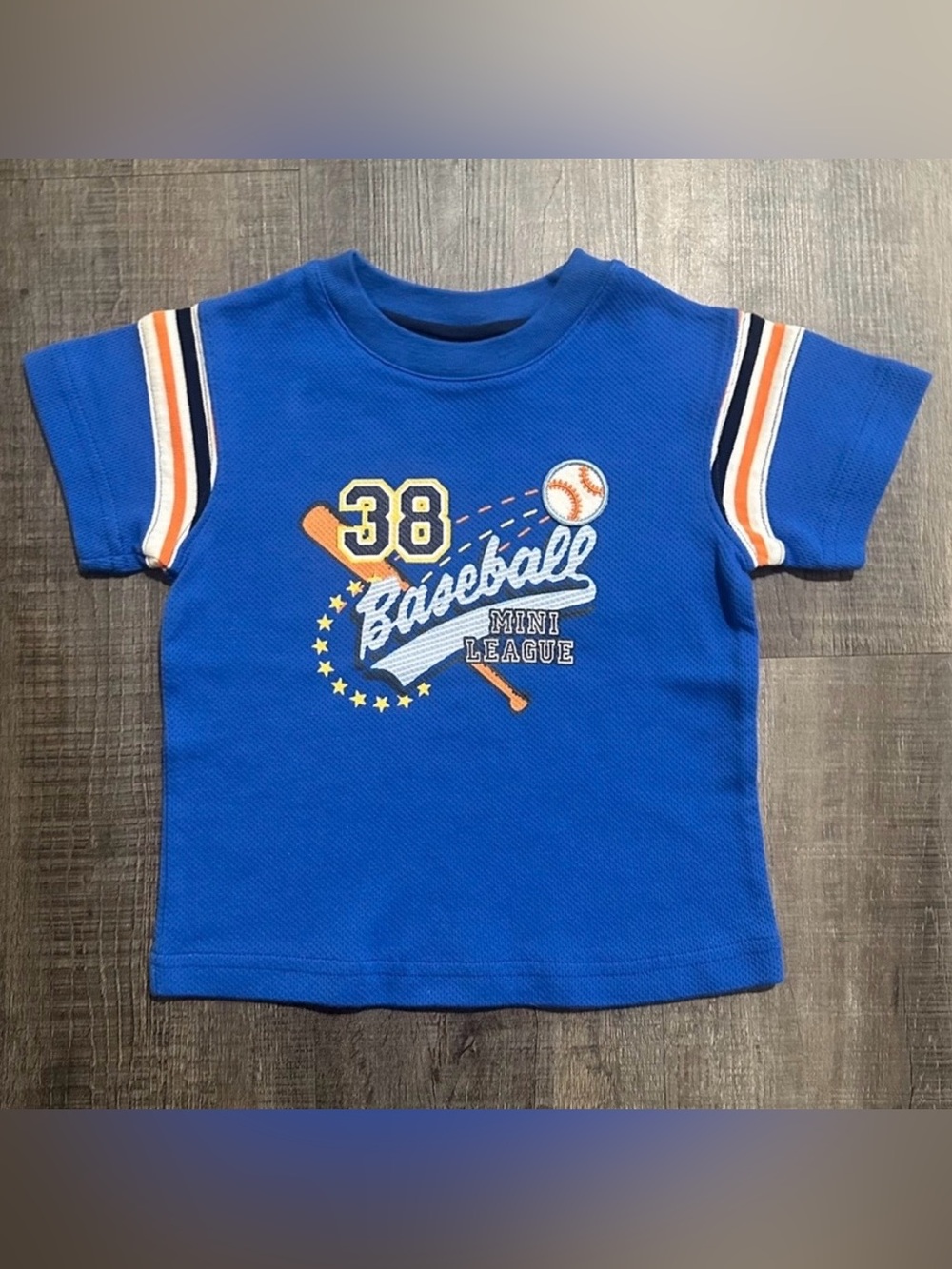 💞 New Baby & Toddler Boys Size 2T Blue Baseball Mini League Textured Tee Shirt